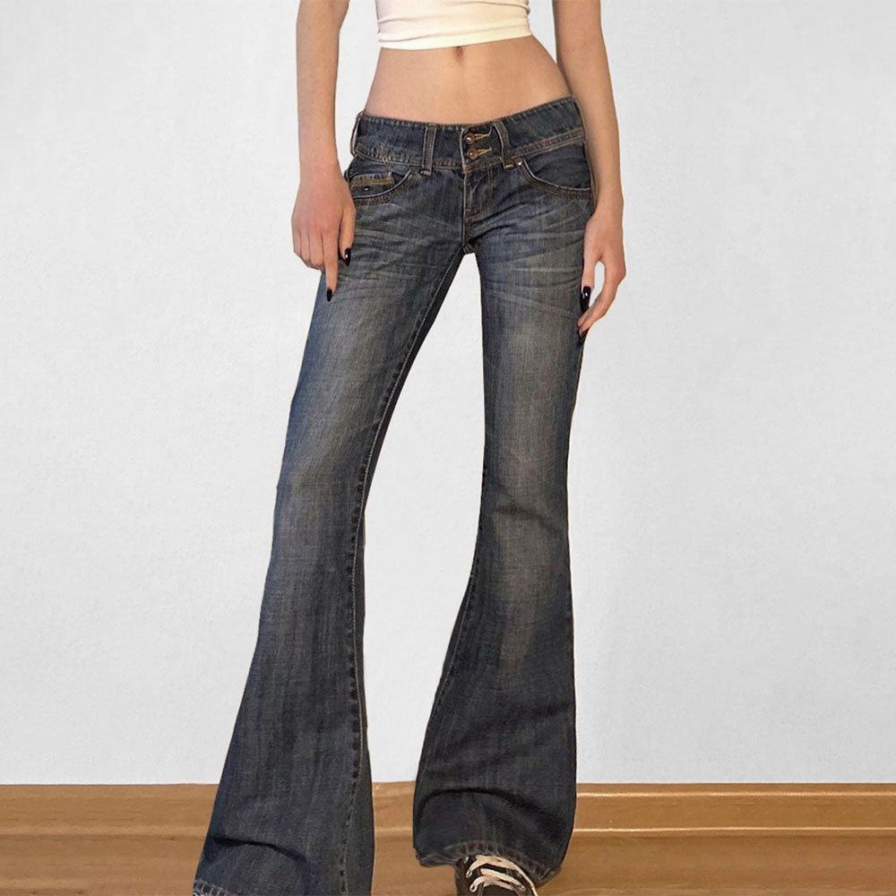 Klassiska knäppta jeans med utsvängda ben
