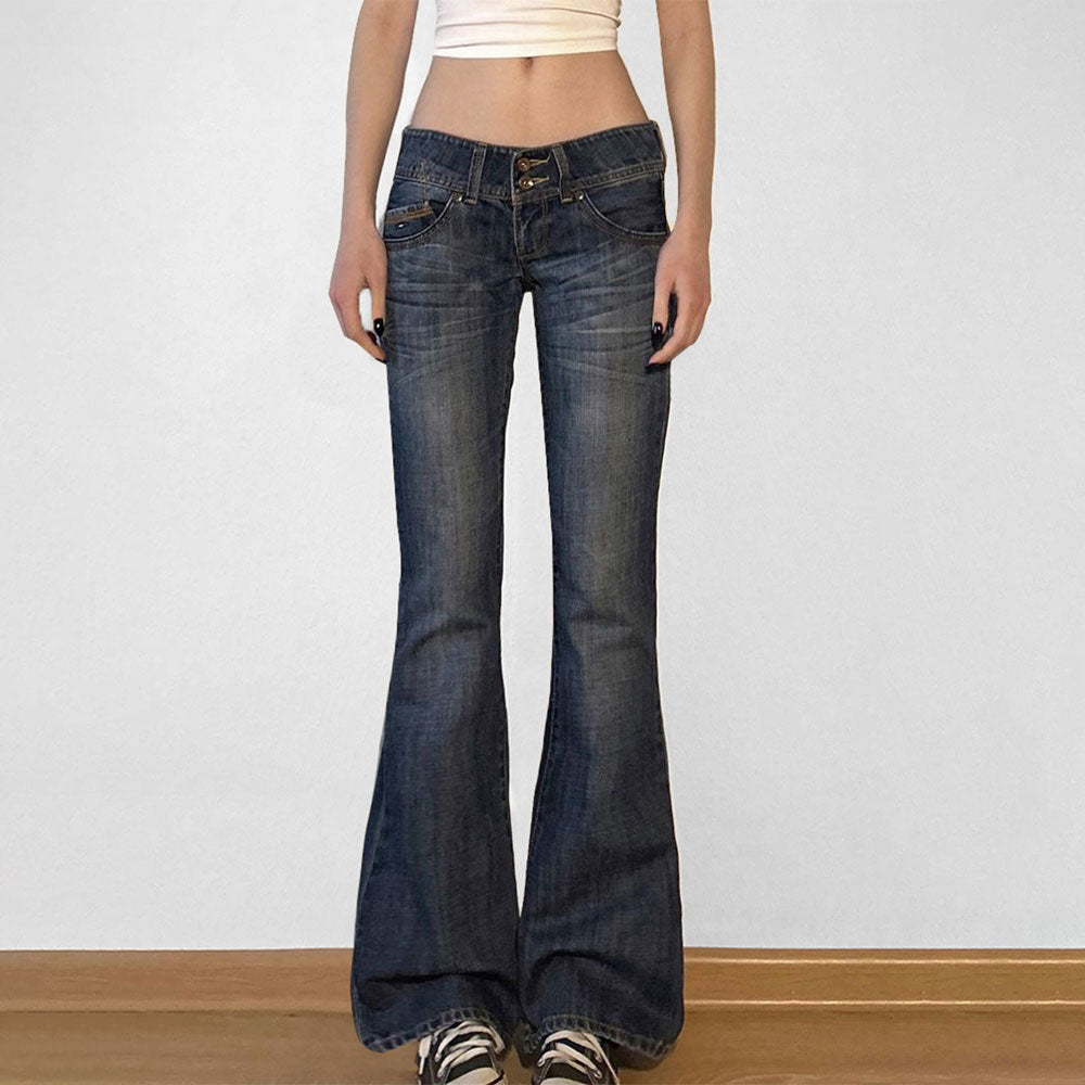 Klassiska knäppta jeans med utsvängda ben
