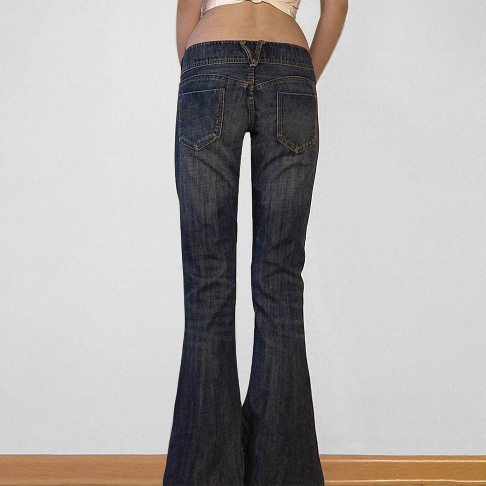Klassiska knäppta jeans med utsvängda ben